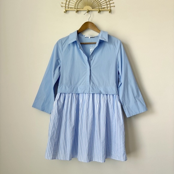 English Factory Dresses & Skirts - English Factory Contrast Powder Blue Striped Shirt Dress Small Coastal Summer